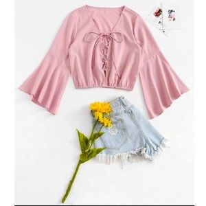 Lace Up Flounce Sleeve Solid Top- Brand New**
